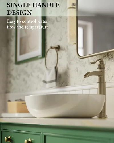 Miniatura 3 de Grifo de lavabo de lavabo de oro cepillado, grifo de baño alto de una sola manija, grifo de fregadero de un solo orificio con ensamblaje de drenaje