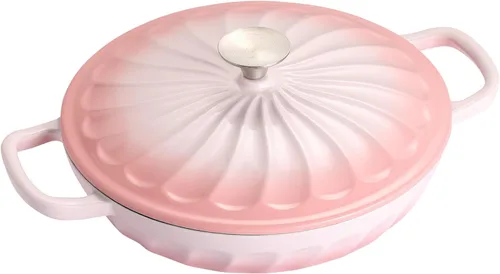Miniatura 16 de Estofador de hierro fundido esmaltado, horno holandés esmaltado de 3.8 cuartos de galón con asas, sartén estofadora de hierro fundido con tapa