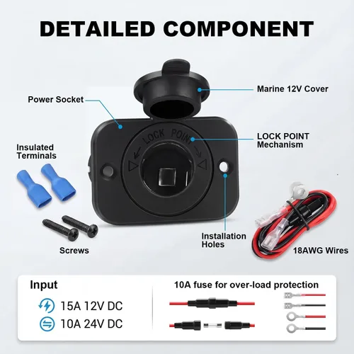 Miniatura 3 de Riseuvo 1 Paquete Enchufe para Encendedor de Cigarrillos, Toma de Corriente Impermeable para Automóvil, Marina, Motocicleta, ATV, RV - Adaptador