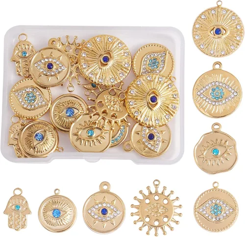 Miniatura 9 de 14 dijes de estrella de luna 304 de acero inoxidable con diamantes de imitación colgantes para manualidades, joyas, collares, aretes, suministros