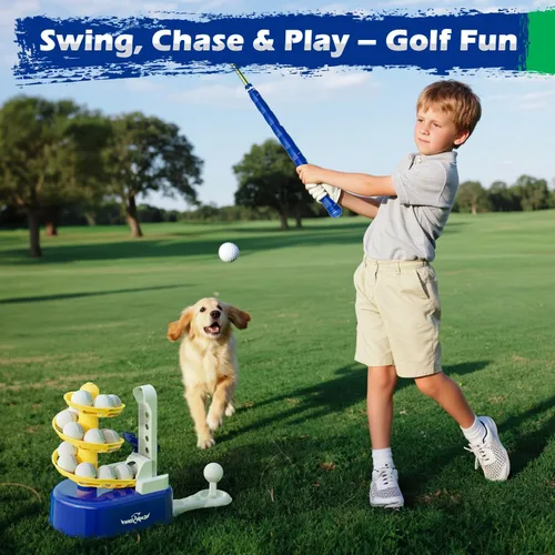 Miniatura 8 de Juego de golf para niños pequeños de EagleStone con lanzador de pedal, juguete de golf para niños de 3 a 8 años, incluye palo de golf ajustable, 15