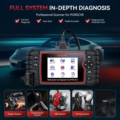 Miniatura 3 de iCarsoft - P700 V2.0 - Escáner de diagnóstico automático para Porsche con diagnóstico del motor/transmisión/ABS/Airbag, lector de código OBD2