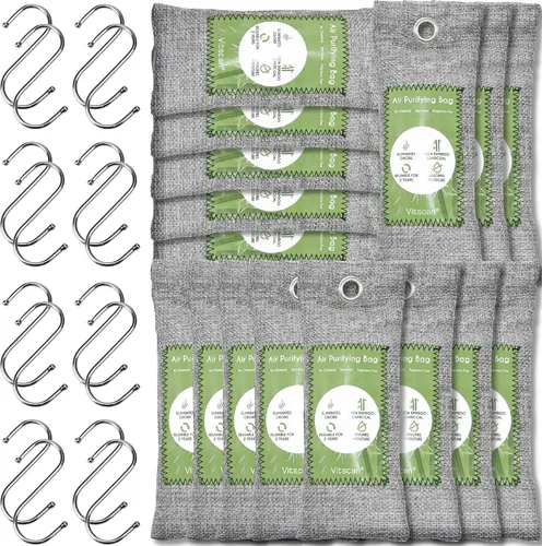 Miniatura 11 de Paquete de 6 bolsas purificadoras de aire de carbón de bambú, bolsas de carbón activado absorbedoras de olores, absorbente de humedad, ambientador