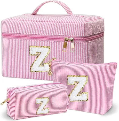 Miniatura 34 de Bolsa de maquillaje Adoryoung 3 piezas rosa+azul, Azul, A