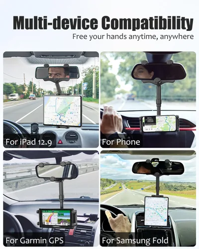 Miniatura 3 de Soporte para tablet para espejo retrovisor de automóvil, soporte retráctil para teléfono para espejo retrovisor, soporte para GPS giratorio de 360°