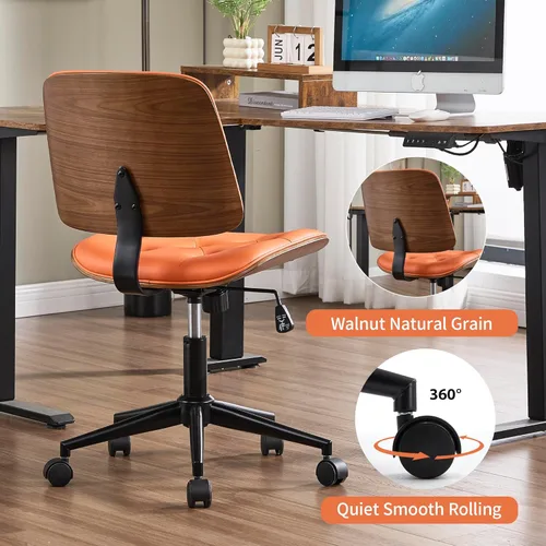Miniatura 6 de VipDesk Silla pequeña de oficina en casa, silla de escritorio sin brazos con respaldo medio con giro de 360° y ruedas, silla de computadora moderna
