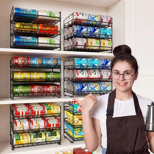Miniatura 2 de SUFAUY Organizador de latas de 3 niveles para despensa, con capacidad para 36 latas, estantes de metal resistente para almacenamiento, color negro