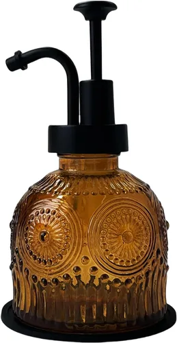 Dispensador de jabón vintage para baño, dispensador de jabón de cocina de vidrio con bomba, granja antigua, bonita decoración rústica pequeña Marrón