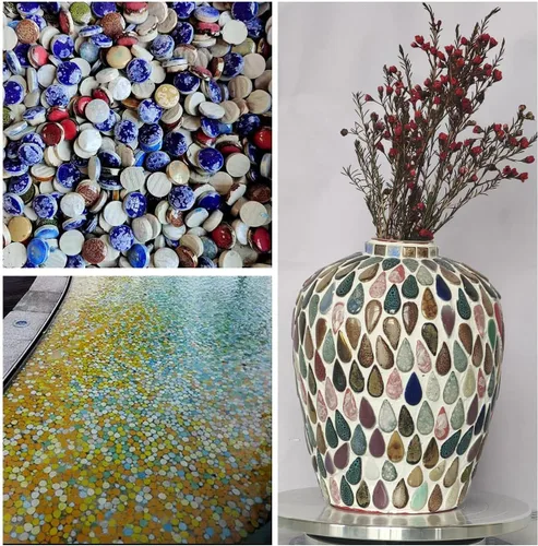 Miniatura 2 de 1 Libra de Azulejos de Cerámica de Mosaico Color Aleatorio Forma de Gotas Grandes de Lluvia Piezas de Cerámica de Mosaico para Manualidades DIY