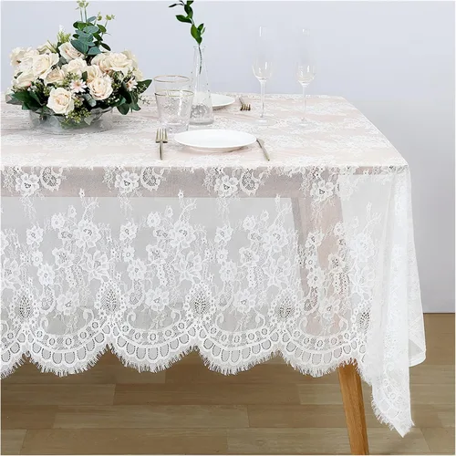 Miniatura 14 de Fanqisi Mantel de encaje azul de 5 piezas de 60 x 120 pulgadas, manteles de encaje clásico para boda, cubierta de mesa de fiesta para despedida