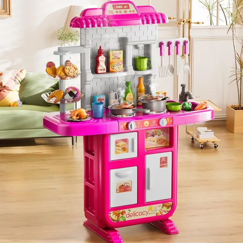 Miniatura 9 de MSKOLER Juego de cocina para niños de 3-6 4-8 años, cocina de juego con luz, sonido y pulverización, accesorios de juguete de fregadero, estufas
