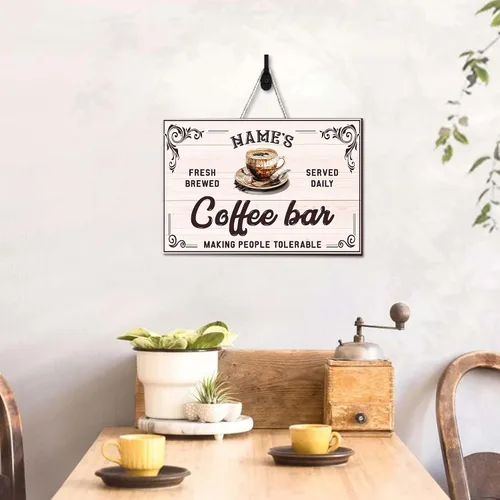Miniatura 8 de Artsy Woodsy Letrero de madera de barra de café personalizado, placa de pared para decoración de cocina, regalos personalizados para amantes del 03