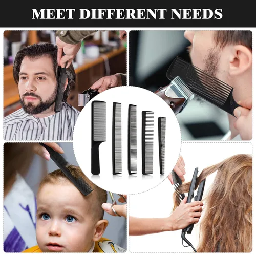 Miniatura 6 de Peine de corte de pelo, 5 piezas, peine de peluquería para peluquería, dientes finos, juego de cepillos de pelo de carbono, antiestático, resistente