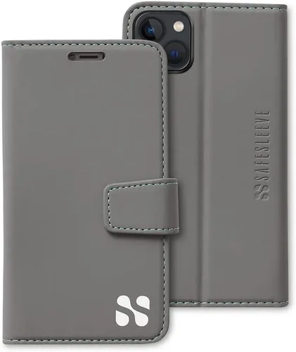Miniatura 39 de SafeSleeve Funda de piel tipo cartera desmontable para iPhone 14 con bloqueador EMF para teléfono celular con 3 tarjeteros y soporte ajustable