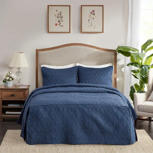 Miniatura 9 de Cubrecama ajustable Madison Park Quebec de diseño clásico tradicional para todas las estaciones, ligera, juego de ropa de cama, fundas a juego, Crema