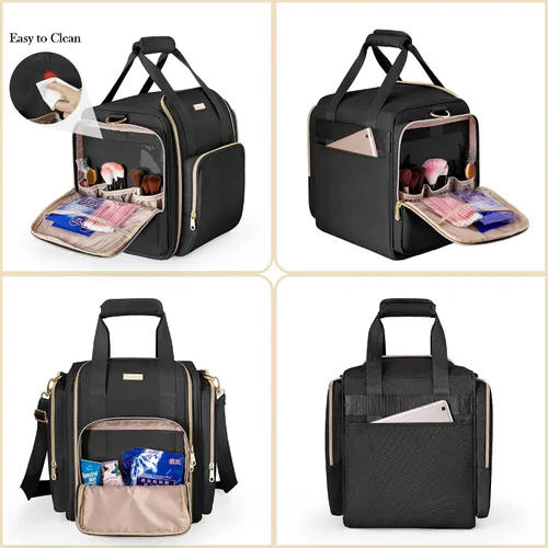Miniatura 3 de Bolsa de maquillaje de viaje con 5 estuches extraíbles, estuche organizador de maquillaje grande con correa y múltiples bolsillos de almacenamiento