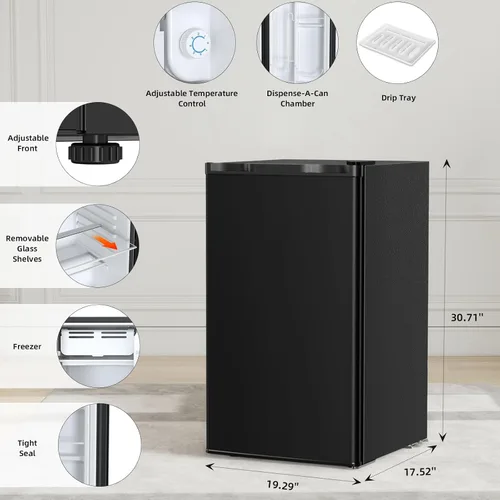 Miniatura 4 de Antarctic Star - Refrigerador compacto de 3.2 pies cúbicos con congelador, mini refrigerador de puerta única con termostato ajustable, estantes