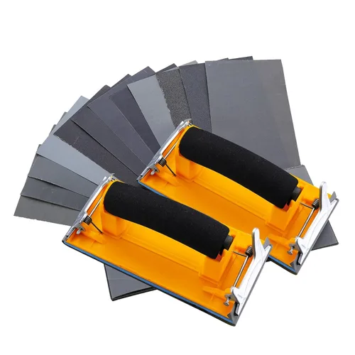 Miniatura 10 de Lijadora de mano, soporte para papel de lija con mango de esponja, bloque de lijado manual de 7 x 3.5 pulgadas para paneles de yeso, madera, metal
