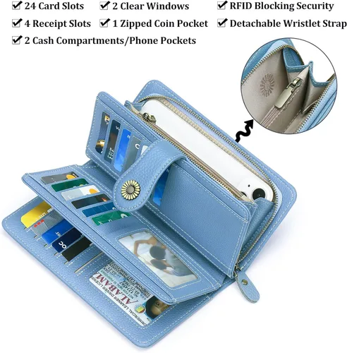 Miniatura 3 de FALAN MULE Cartera de cuero genuino RFID bloqueo gran capacidad Trifold señoras cartera.