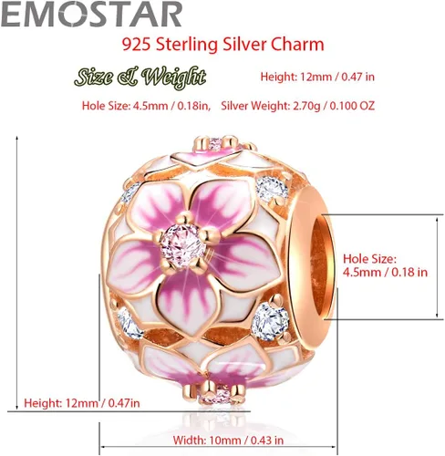 Miniatura 4 de Los dijes de flores y trébol se adaptan a la pulsera europea Valentiens, dije de flor de magnolia de oro rosa, trébol, copo de nieve brillante