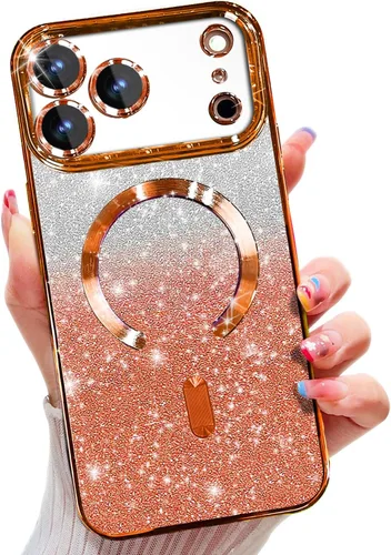 Miniatura 49 de Misscase Funda magnética compatible con iPhone 14 con purpurina y protector de lente de cámara, protección completa, compatible con MagSafe