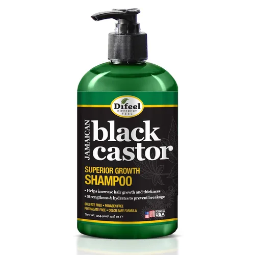 Difeel Champú de ricino negro jamaicano de crecimiento superior, 12 onzas, champú sin sulfato hecho con ingredientes naturales