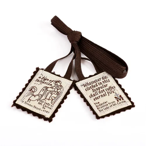 Brown Scapular Mt. Carmel 100% lana fabricada en Estados Unidos, calidad hecha a mano (individual)