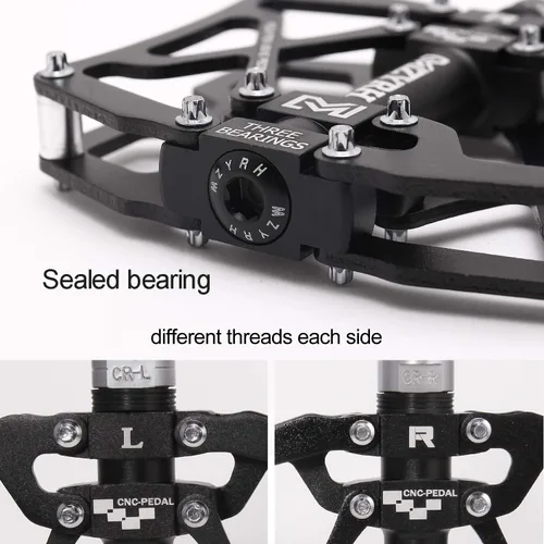 Miniatura 7 de Mzyrh - Pedales de bicicleta de montaña, ultra fuertes, coloridos, mecanizados CNC, de 9/16 pulgadas, ciclismo sellado con 3 rodamientos Negro 3