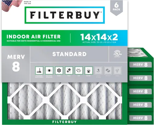 Miniatura 34 de Filterbuy Filtro de aire MERV 8 de 8 x 14 x 1 pulgadas para defensa contra el polvo y las alergias (paquete de 6), electrostático plisado HVAC