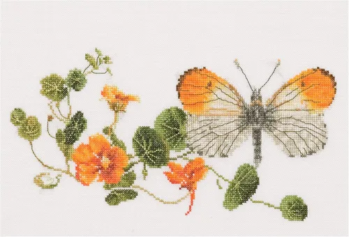 Miniatura 7 de Thea Gouverneur - Kit de punto de cruz con diseño de mariposa-clemátide - Aida - 18 unidades - Kit de bordado para adultos - Hilos de bordado DMC