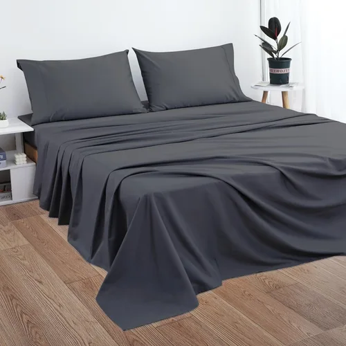 Miniatura 5 de Sábana plana de algodón tamaño Full solamente, 600 hilos 100% algodón egipcio sábana superior 1 pieza, sábanas planas frescas y transpirables Gris