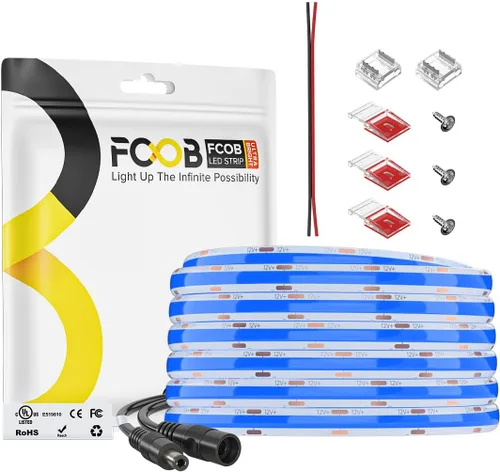 Miniatura 34 de Tira de luces LED COB DC24V de 16.4 pies, 6000 K, blanco frío, 320 LED, flexible, de alta densidad, uniforme, brillante, 9W/m, CRI90+ regulable