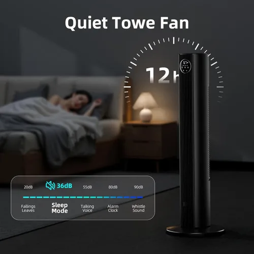 Miniatura 5 de Antarctic Star - Ventilador de torre portátil, ventilador de piso oscilante de 85°, ventilador silencioso de enfriamiento, temporizador de 12H, Negro