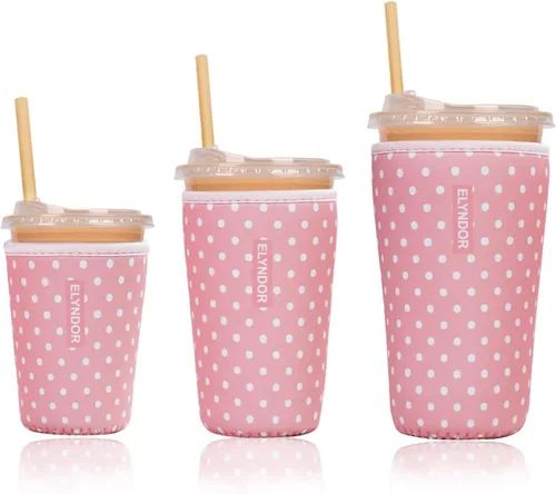 Miniatura 25 de Funda aislante reutilizable para taza de café helado, paquete de 3 fundas de neopreno para bebidas frías y calientes, soporte para bebidas para café