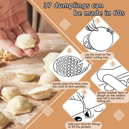 Miniatura 4 de Alvinlite Fabricante ruso de ravioles, Molde de bolas de masa hervida de 37 agujeros, Fabricante de metal Pelmeni de aluminio, Máquina para hacer