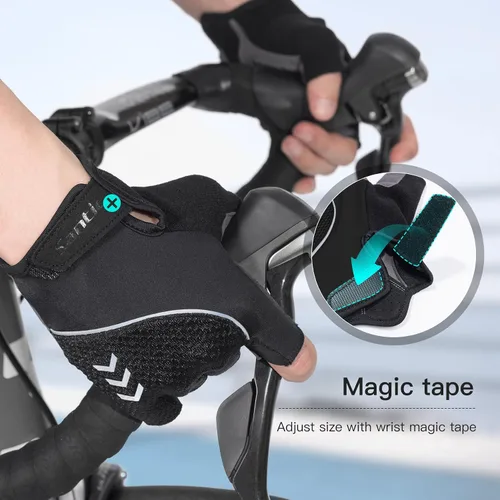 Miniatura 5 de Santic Guantes de ciclismo para adultos, guantes de ciclismo de medio dedo con almohadilla antideslizante que absorbe los golpes, guantes