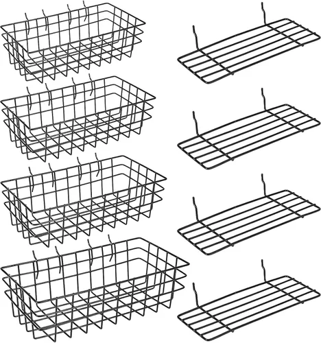 8 cestas de tablero de clavijas, estantes de tablero de clavijas, estantes de alambre para tablero de clavijas, organizador de pared, accesorios