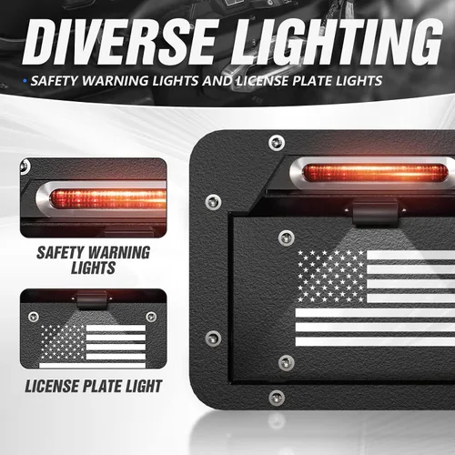 Miniatura 2 de YZONA - Marco de placa de repuesto para llantas de repuesto con luz iluminada y tercera luz de freno compatible con Jeep Wrangler JK JKU Unlimited