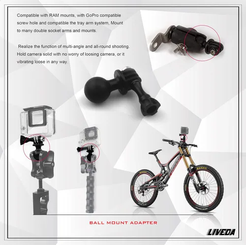Miniatura 7 de Adaptador de montaje de bola para cámara deportiva Gopro Hero Series/Yi/Coyote/AKASO/SJCAM, compatible con soportes RAM, soporte de cabeza de bola