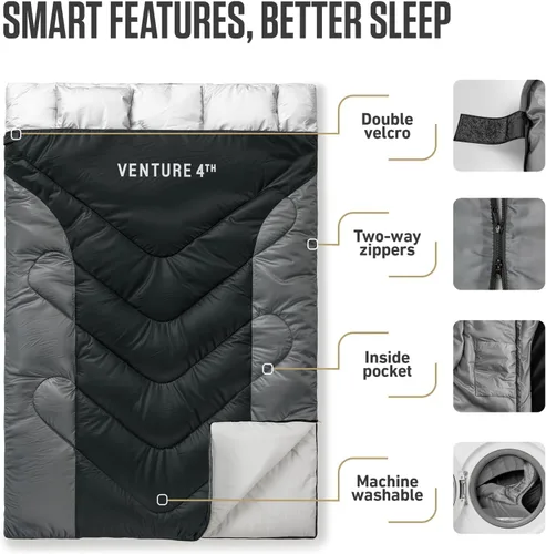 Miniatura 5 de VENTURE 4TH Saco de dormir para mochileros – XXL, tamaños dobles e individuales – Saco de dormir ligero para clima cálido y frío para adultos, niños