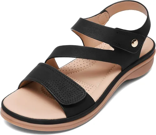 Miniatura 7 de Littleplum - Sandalias para mujer con soporte de arco - Sandalias planas cómodas para mujer, zapatos ortopédicos ajustables transpirables
