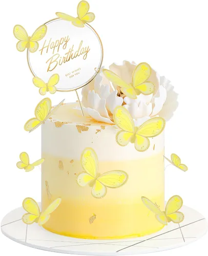 Miniatura 7 de 21 Piezas de Adornos de Mariposa para Pastel con Adornos de Pastel de Feliz Cumpleaños, Mariposas 3D en Rosa y Oro para Pastel, Adornos de Pastel