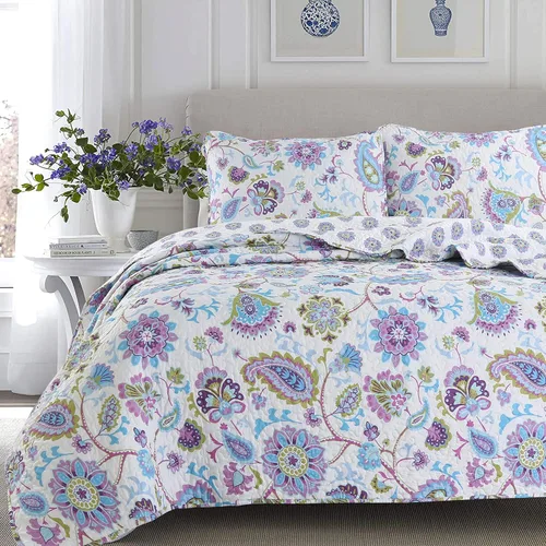 Miniatura 20 de Cozy Line Home Fashions - Juego de ropa de cama, colcha reversible con dulce estampado floral durazno y rosa claro en 3D con parches reales 100 %