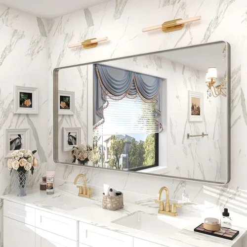 Miniatura 12 de Paquete de 2 espejos de baño con marco de metal negro de 22 x 30 pulgadas, espejo rectangular redondeado negro mate, antioxidante, se cuelga