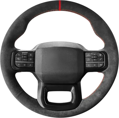 Miniatura 21 de MEWANT Funda de volante de automóvil brillante de fibra de carbono y gamuza cosida a mano para Ford F-150 2021-2023 / F-150 Lightning 2022-2023
