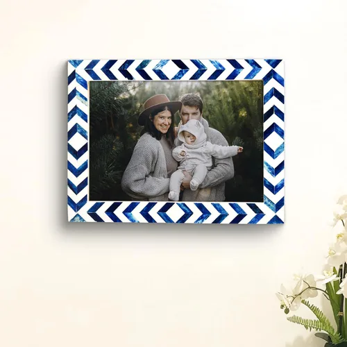 Miniatura 5 de Handicrafts Home Marco de fotos de mosaico chevron – Marco de fotos hecho a mano con incrustaciones de hueso de 4 por 6 para decoración de mesa
