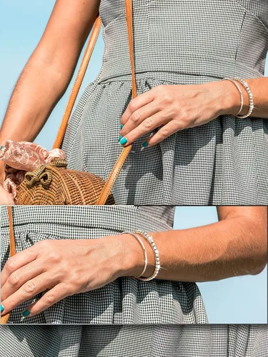 Miniatura 4 de Juego de 6 pulseras para mujer, apilables, elásticas, de bolas, delgadas, elásticas, con cuentas cúbicas, pulseras de tenis con moissanita redonda