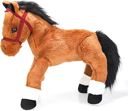 Miniatura 6 de Plushland Juguete de peluche de caballo marrón y negro suave de 14 pulgadas, regalo para bebés, niños y niñas, vacaciones, cumpleaños, Navidad
