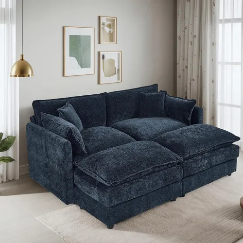 Miniatura 26 de Setawix Sofá Profundo de 3 Plazas con Otomana, Sofás de Nube en Forma de L de 112.2" para Sala de Estar, Sofá de Nube de Chenilla con Asiento Café
