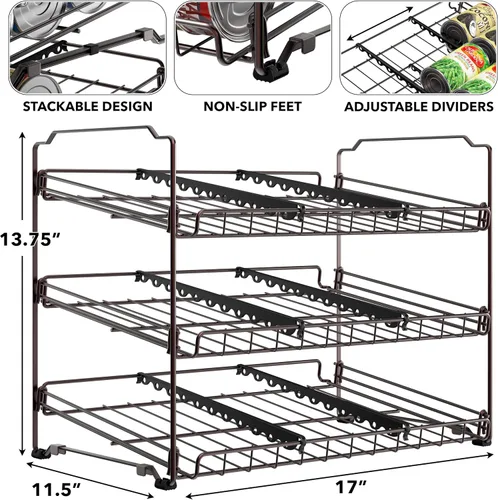 Miniatura 3 de Simple Houseware Estante Organizador de Latas Apilable para Despensa/Gabinete – 11.5 pulgadas de profundidad x 17 pulgadas de ancho x 13.75 pulgadas